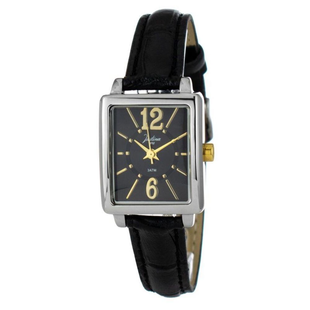 JUSTINA Elegant Leather Dress Watch Women Black Watches